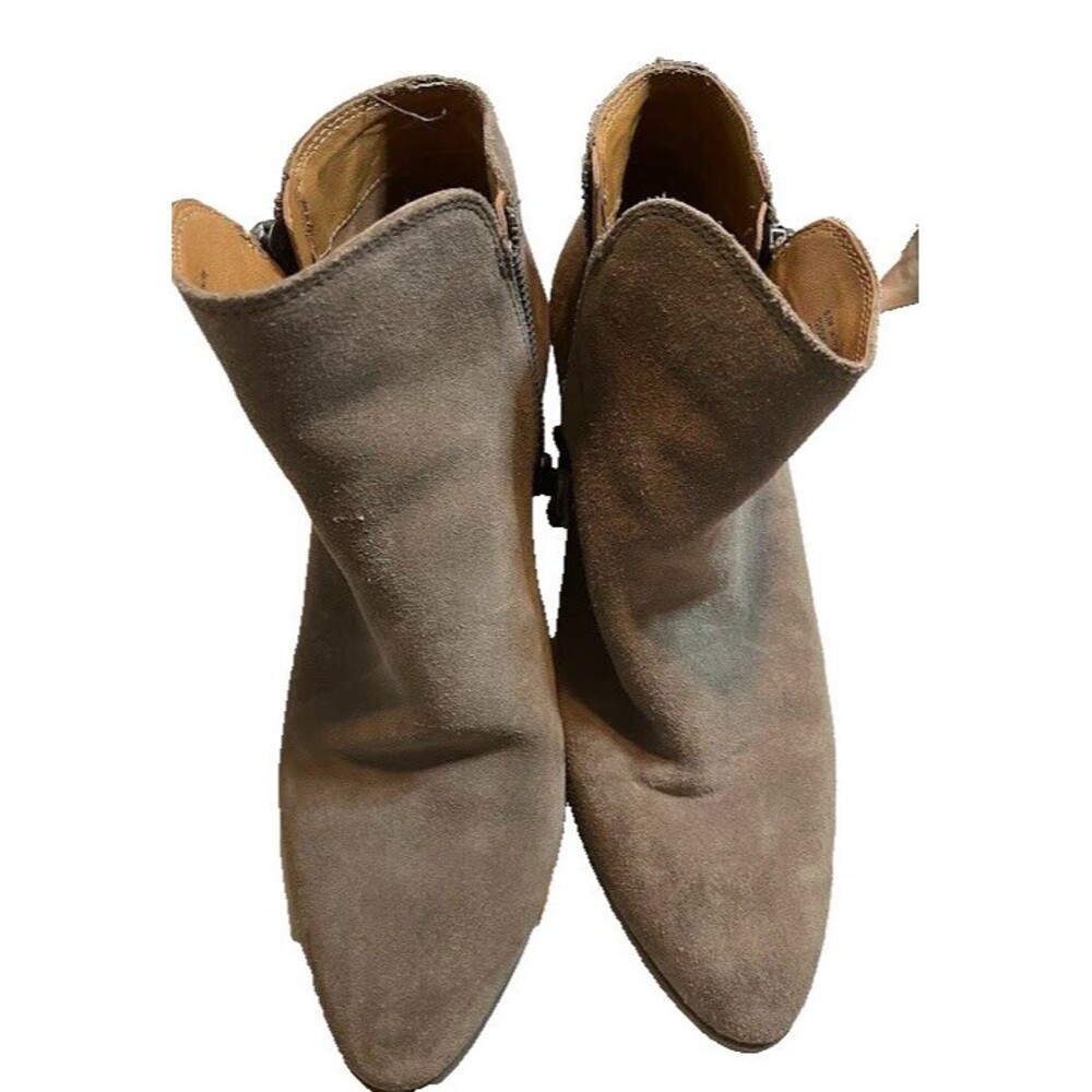 FRYE Taupe Suede Booties Women’s 9.5 Pointed Toe Side Zip Ankle Western Chic